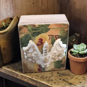 Wooden Block with Moth Shelf Sitter