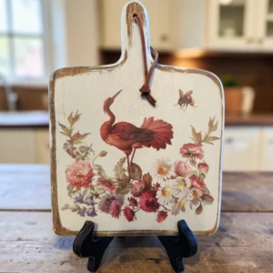 Distressed Cutting board with Red Crane Transfer