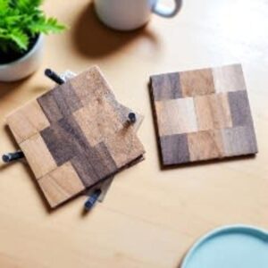 Set of 4 Walnut and Cherry Coasters with base