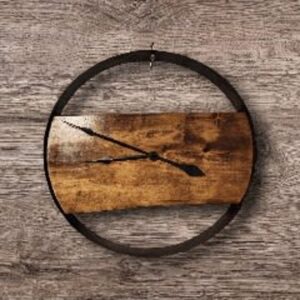 22" Clock made from Vintage Whiskey Barrel Ring and Live Edge Basswood