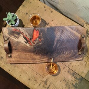 Live Edge Walnut Tray with Deep Red Resin
