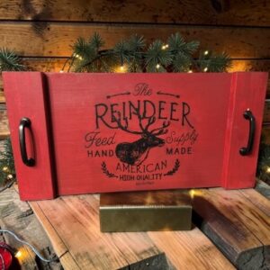Red Serving Tray with Reindeer Feed Stencil