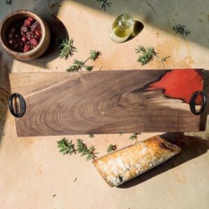 Walnut Serving Tray with Deep Red Resin Fill