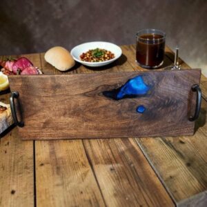 Walnut Serving Tray With Blue Pool Epoxy Resin