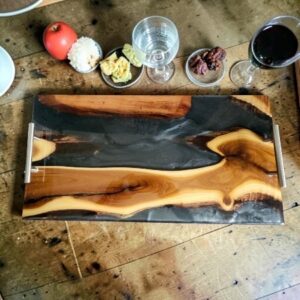 Mulberry and Cherry River Serving Tray with Gun Metal Black Epoxy Resin