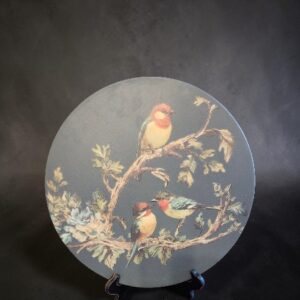 Grey Round wood shelf sitter with Finches