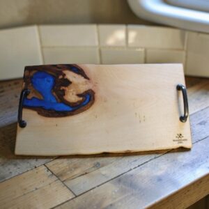 Live Edge Hickory Serving Tray with Azure Blue Resin – 10" x 20"