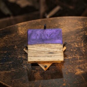 Set of 4 Spalted Maple and Deep Purple Resin Coasters with base.