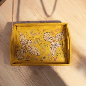 Hand-painted Yellow Wooden Tray with Birds and Flowers Transfers