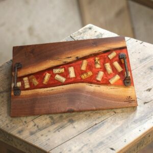 Live Edge Walnut Wine Cork Serving Tray – 12" x 19"