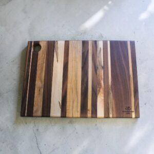 Walnut, Ambrosia Maple & Curly Maple Cutting Board – 12" x 17"