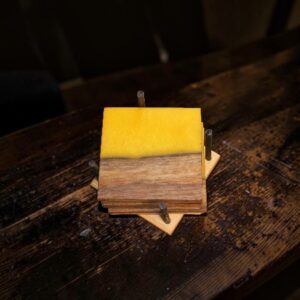 Walnut and Vibrant Yellow Epoxy Resin Coaster Set