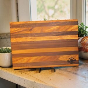 Walnut and Canarywood Cutting Board with Hand Grooves